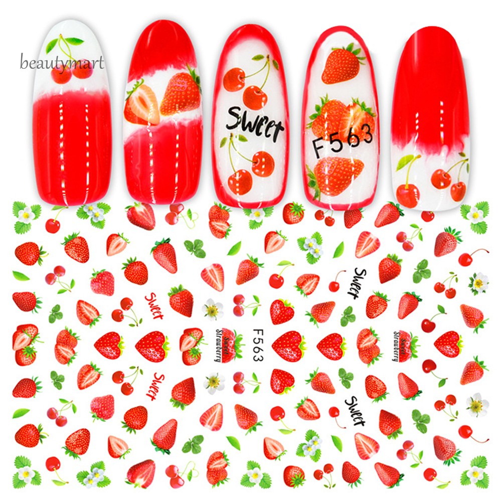 [Hàng mới về] Nhãn dán móng tay họa tiết chữ tiếng Anh/động vật/trái cây/lá 3D siêu mỏng