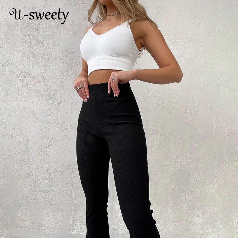 Quần Dài Ống Loe Dáng Ôm Màu Sắc Đơn Giản Thời Trang Cho Nữ