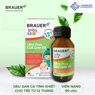 Viên uống DHA BRAUER Baby & Kids Ultra Pure Cod Liver Oil cho trẻ từ 12 tháng hộp 90 viên