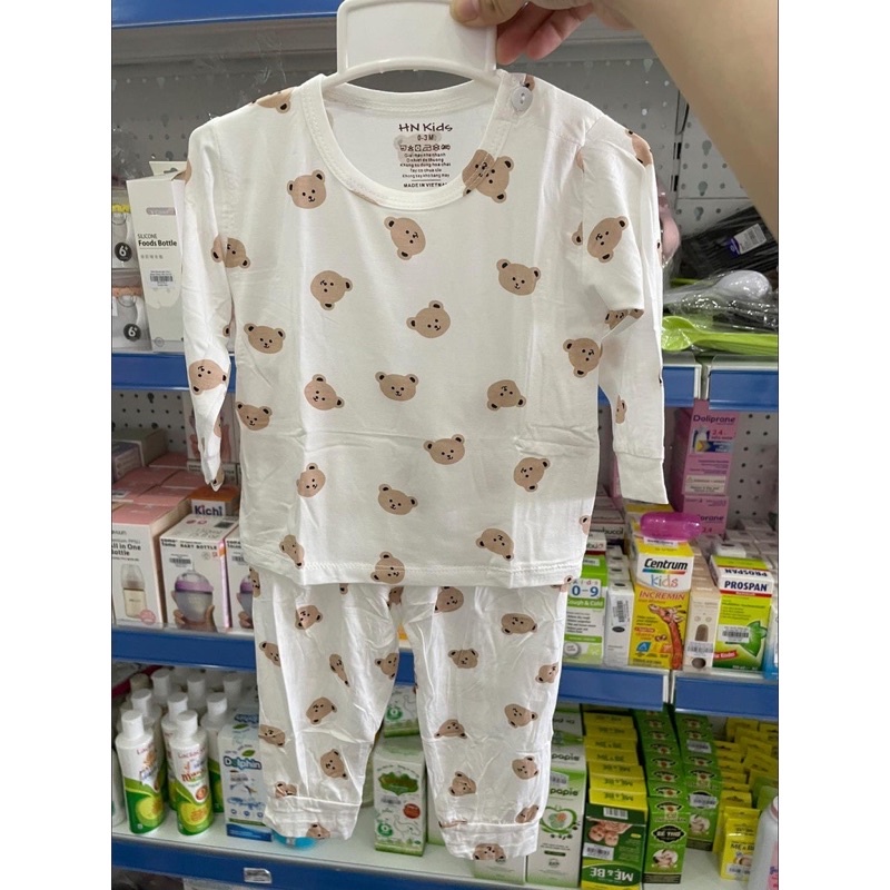 Bộ dài hnkids cài vai petit sợi tre Trắng, bộ dài tay cài vai cho bé trai, bé gái