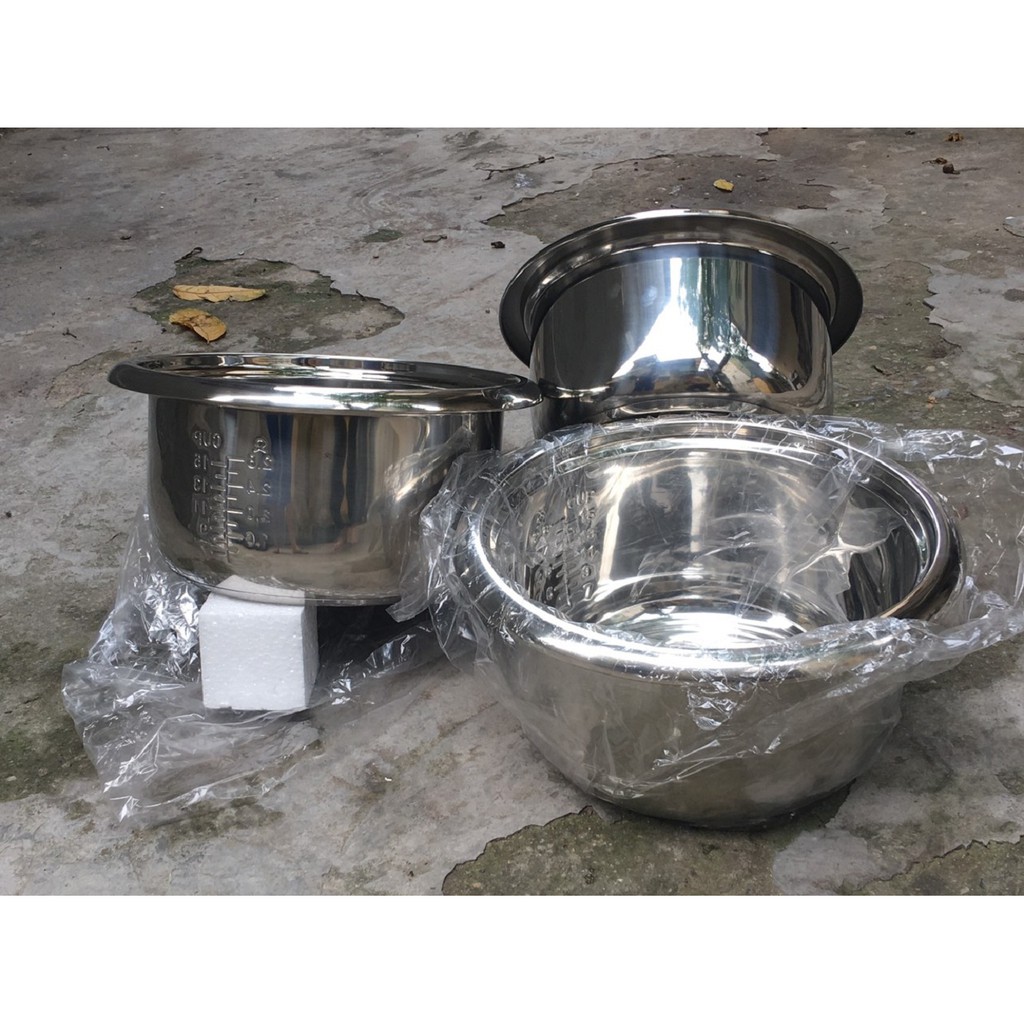 [Mã ELFLASH5 giảm 20K đơn 50K] Lòng nồi cơm điện Inox 2,2L- 3,8L vung rời, ruột nồi cơm điện vung rời 2,2L và 3,8L inox