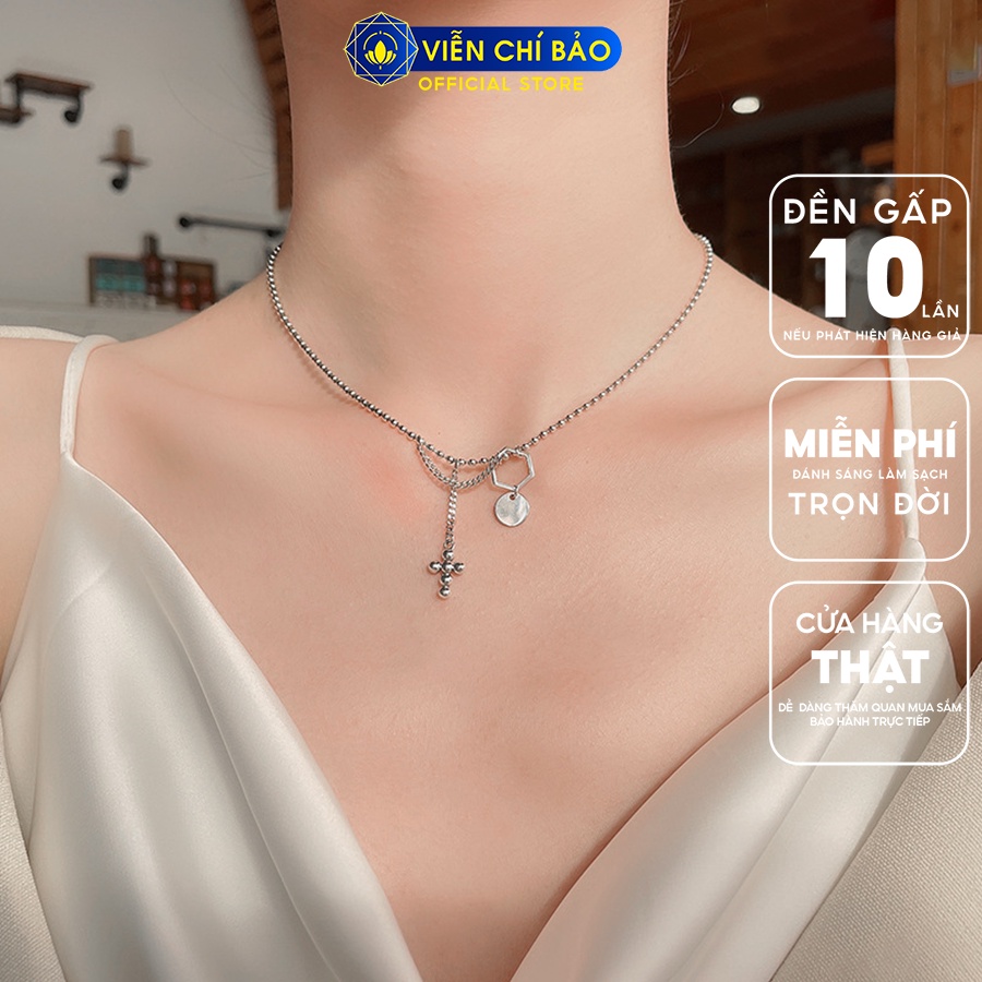 Dây chuyền bạc nữ Choker thập giá dây bi chất liệu bạc 925 thời trang phụ kiện trang sức Viễn Chí Bảo D000004