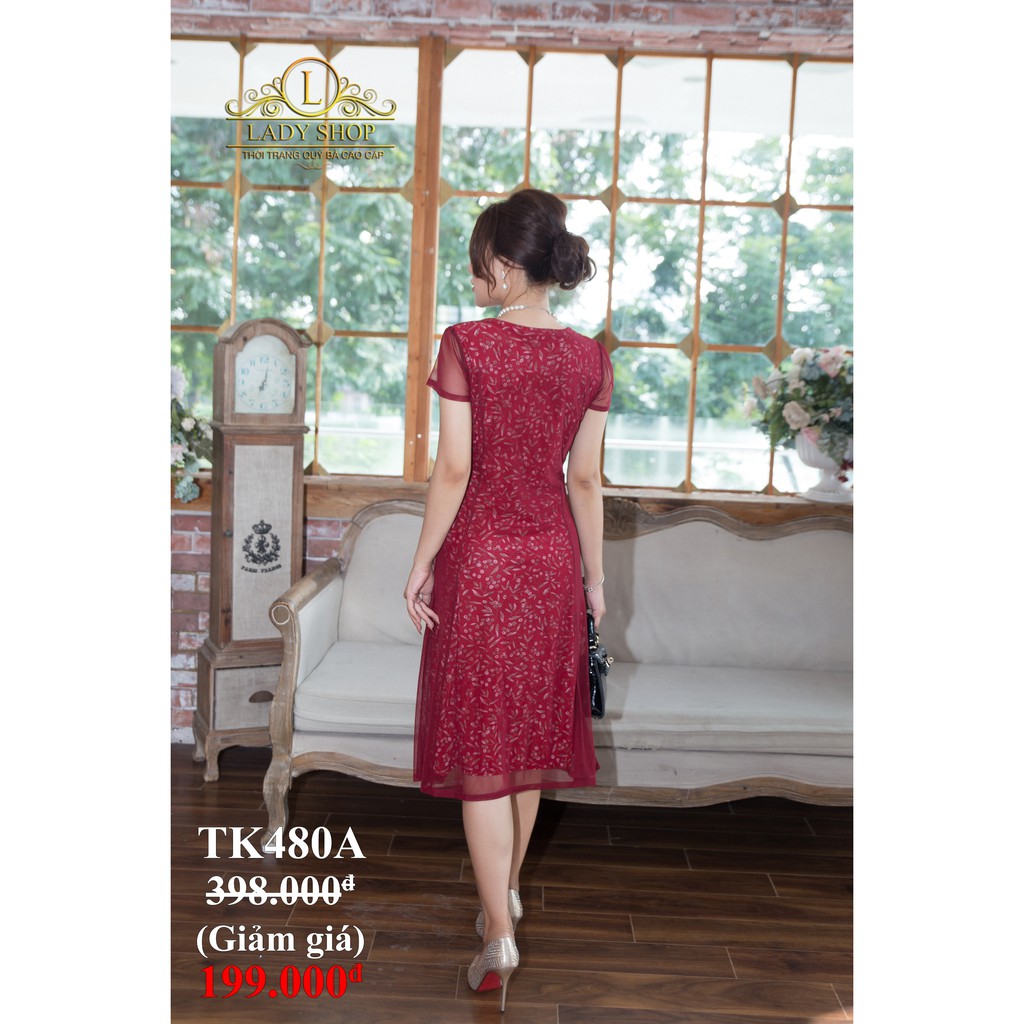 VÁY QUÝ BÀ TRUNG NIÊN CAO CẤP - LADYSHOP - Đầm 2 lớp xanh hoa dâm bụt cổ đá TK480 | BigBuy360 - bigbuy360.vn