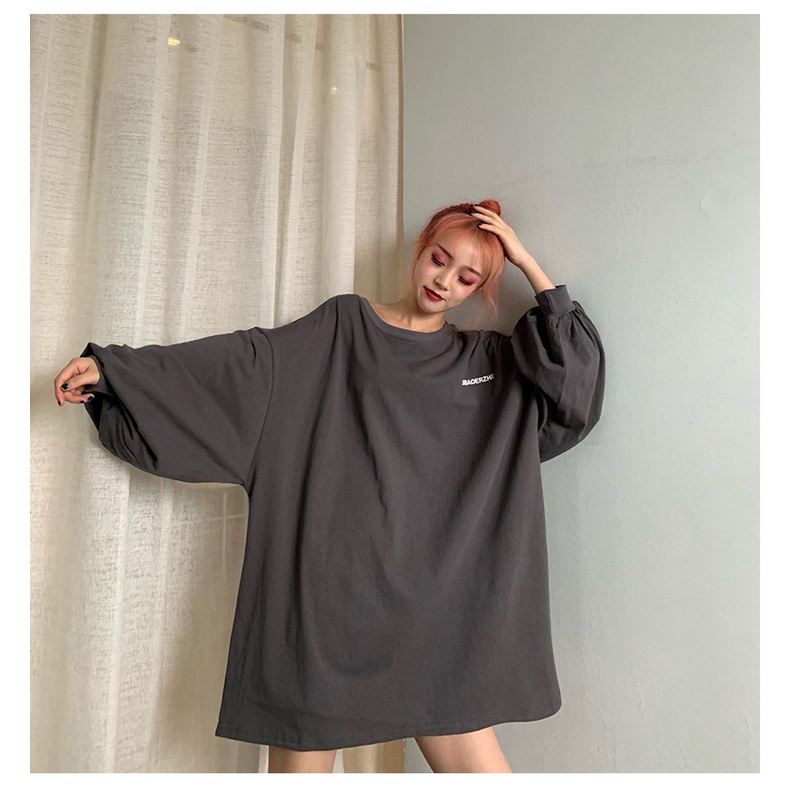 Áo thun SUXI tay dài dáng rộng dài màu trơn phong cách Hàn Quốc thời trang dành cho nữ với nhiều màu tùy chọn