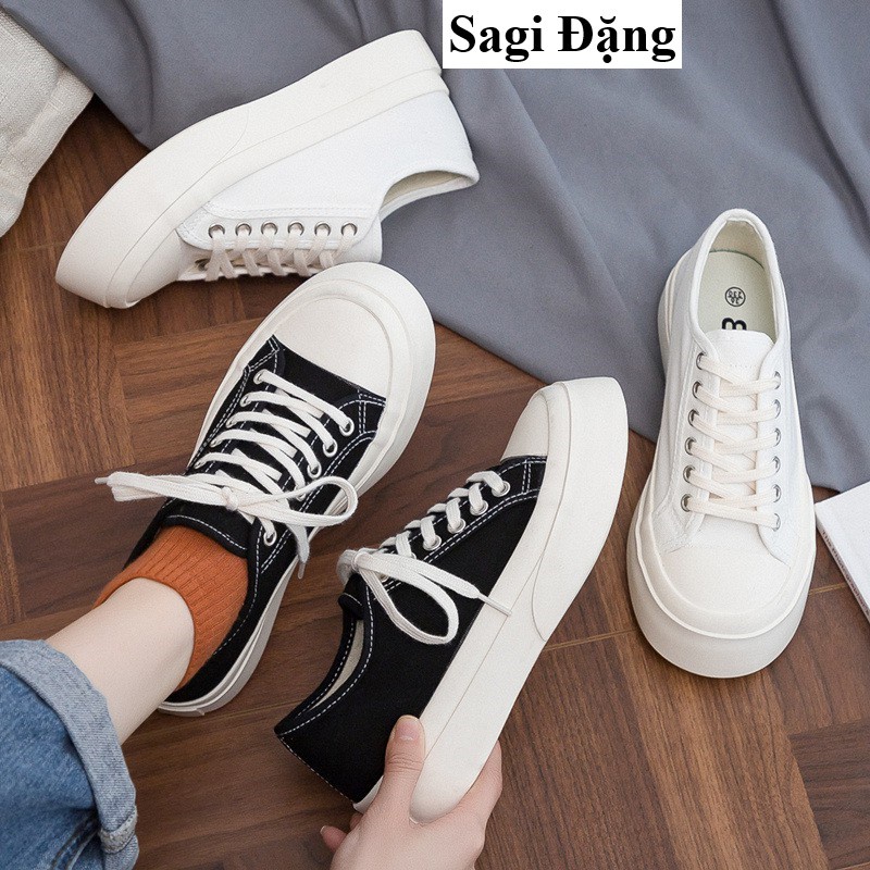 Giày cv cổ thấp đế cao dày full box, giày thể thao bata ulzzang vải canvas đế bằng