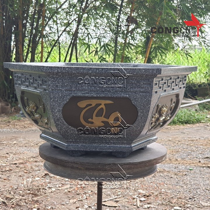 Khuôn Chậu Cảnh ABS Lục Giác 65 Phúc - Lộc - Thọ - LG65PLT không kèm chân đôn