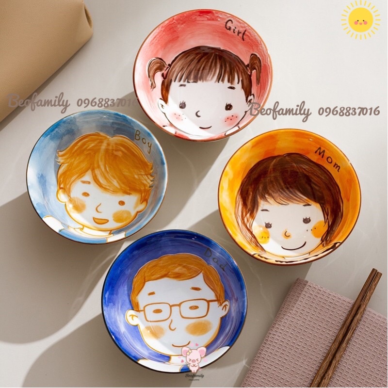 Bát Ăn Cơm Gia Đình, Chén Bát Decor Dễ Thương Bố Mẹ Con - Beofamily