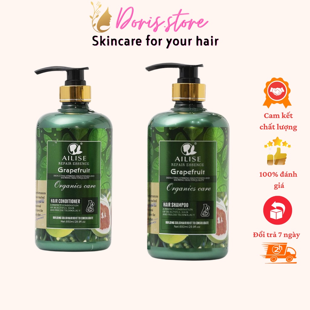 AILISE- CẶP DẦU GỘI DẦU XẢ TRỊ RỤNG VÀ KÍCH THÍCH MỌC TÓC TINH CHẤT BƯỞI ĐỎ ORGANIC AILISE 850ML