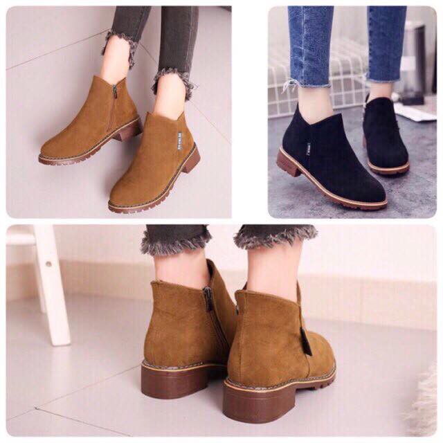 Boot (bốt) cổ ngắn da lộn lót lông siêu sang