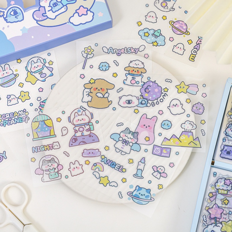 Set 10 tấm sticker dễ thương PET nhiều mẫu tự chọn trang trí sổ tay