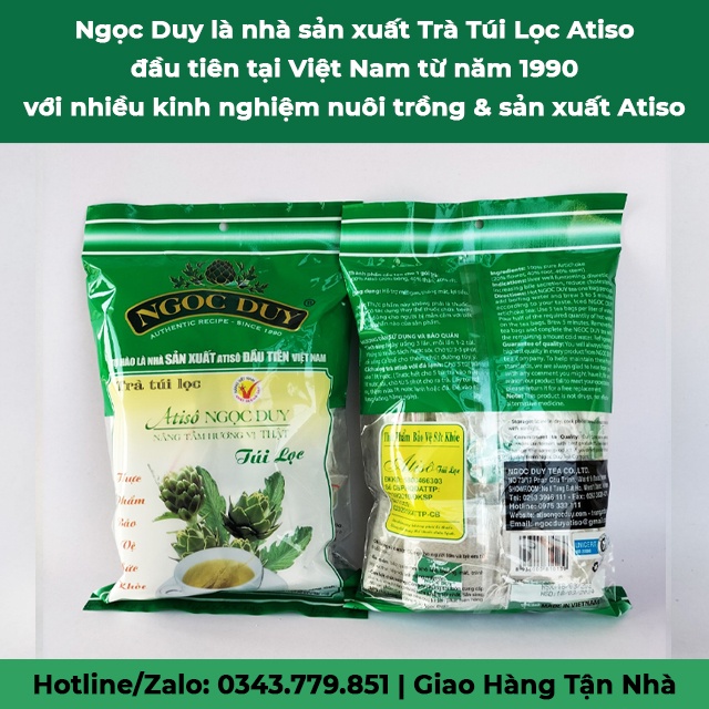 Trà túi lọc atiso Ngọc Duy gói xanh Đà Lạt, bịch 100 túi lọc hỗ trợ giảm cân đặc sản làm quà