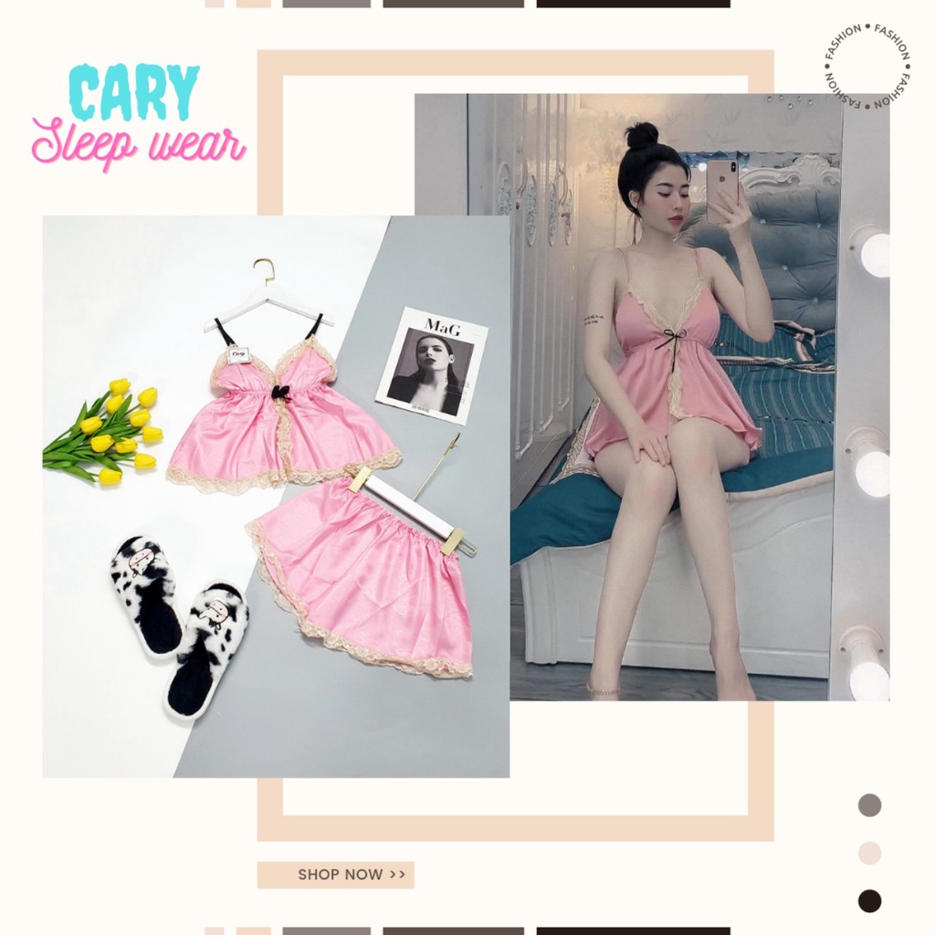 Đồ ngủ sexy nữ, đồ ngủ 2 dây có mút ngực đan dây lưng CARY