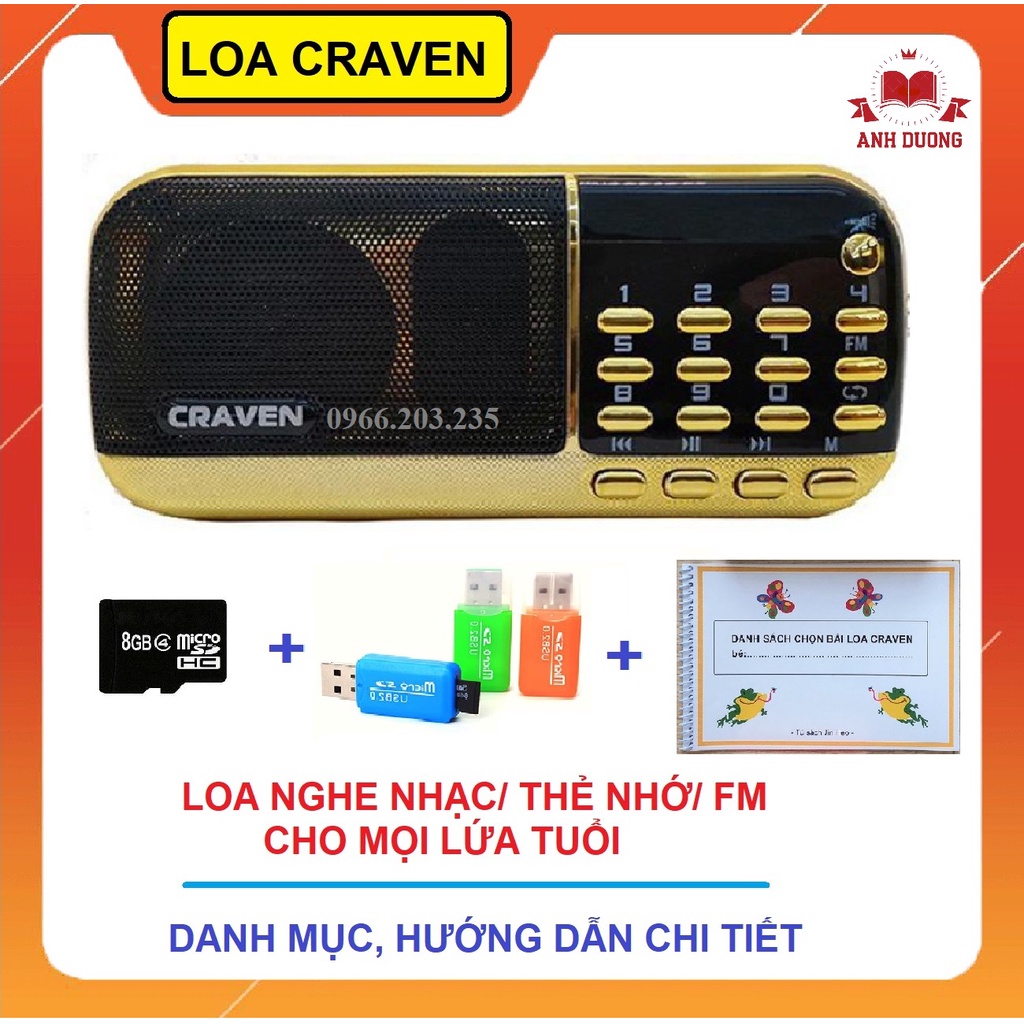 Loa Tắm Ngôn Ngữ Craven, Loa Học tiếng Anh, Tiếng Ồn Trắng Kèm Thẻ Nhớ Và Đầu Lọc Thẻ