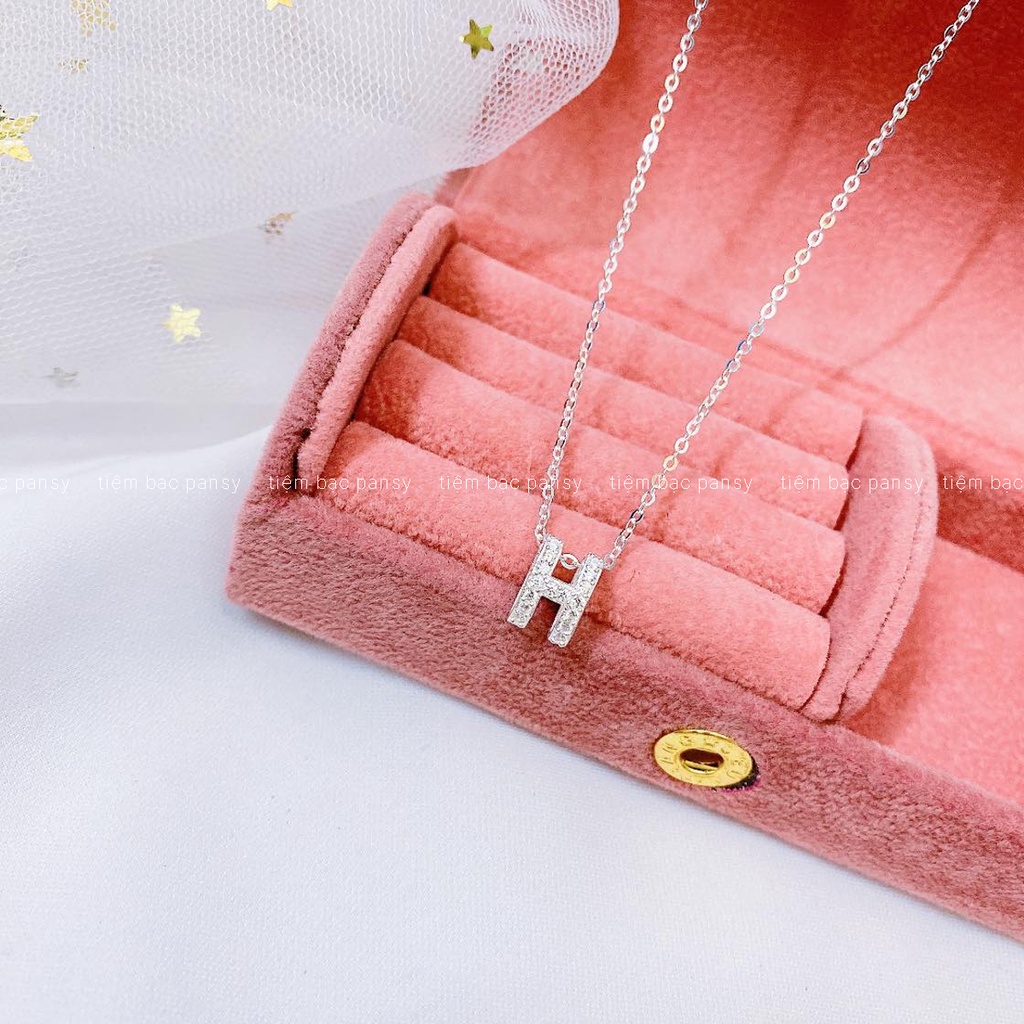 Dây chuyền bạc nữ PANSY mặt hình chữ H thời trang, vòng cổ kí hiệu chữ H đơn giản bằng bạc thật