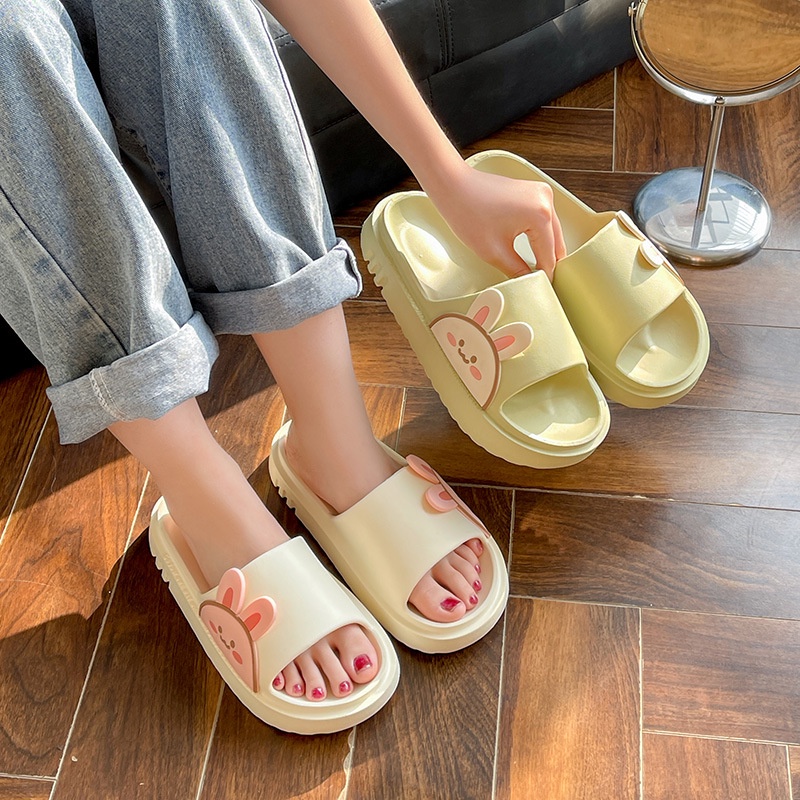Dép đi trong nhà QIAOYILUO họa tiết thỏ hoạt hình dễ thương thời trang mùa hè cho cặp đôi