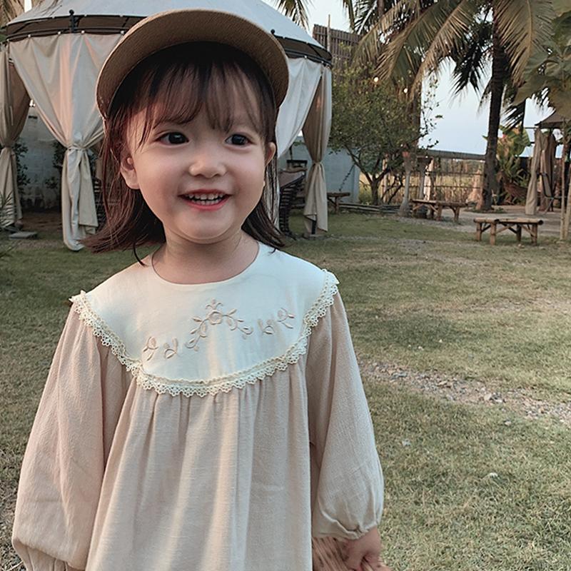 Đầm tay dài thêu hoa kiểu dáng dễ thương thời trang thanh lịch cho bé gái