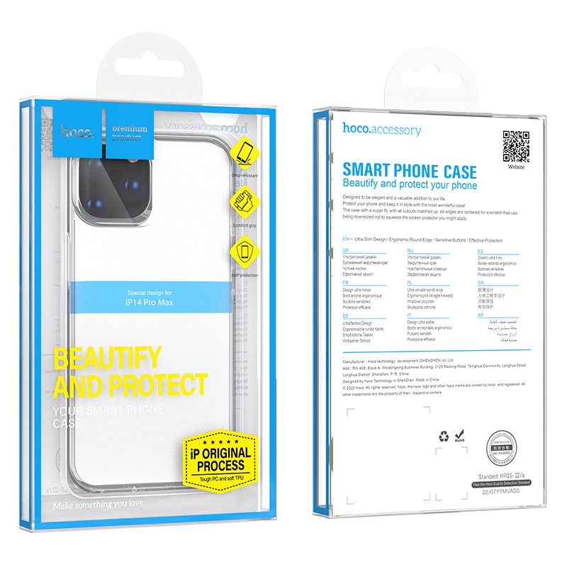 Ốp Điện Thoại TPU + PC Trong Suốt Chống Sốc HOCO Cho Iphone 14 14 Pro 14 Plus 14 Pro Max