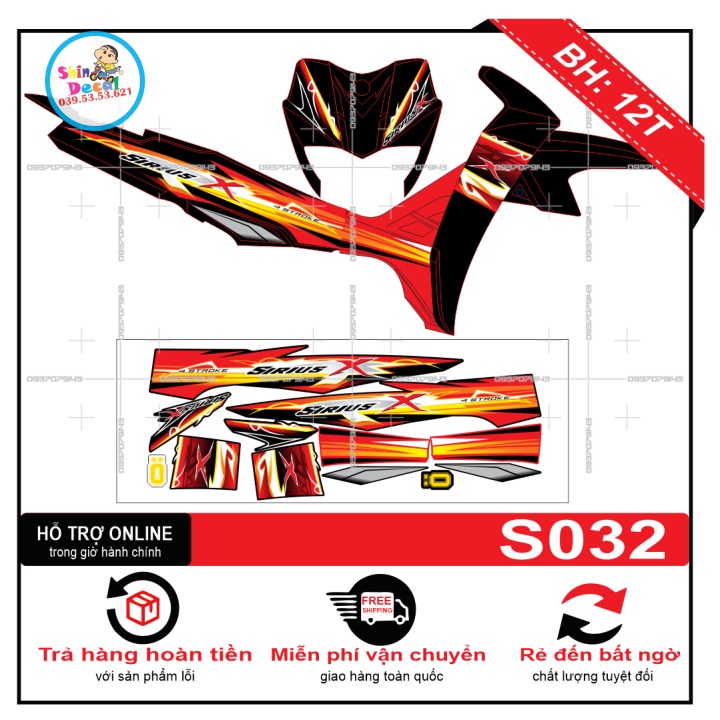 Tem rời sirius X đỏ đen S032 -- SHIN DECAL 2
