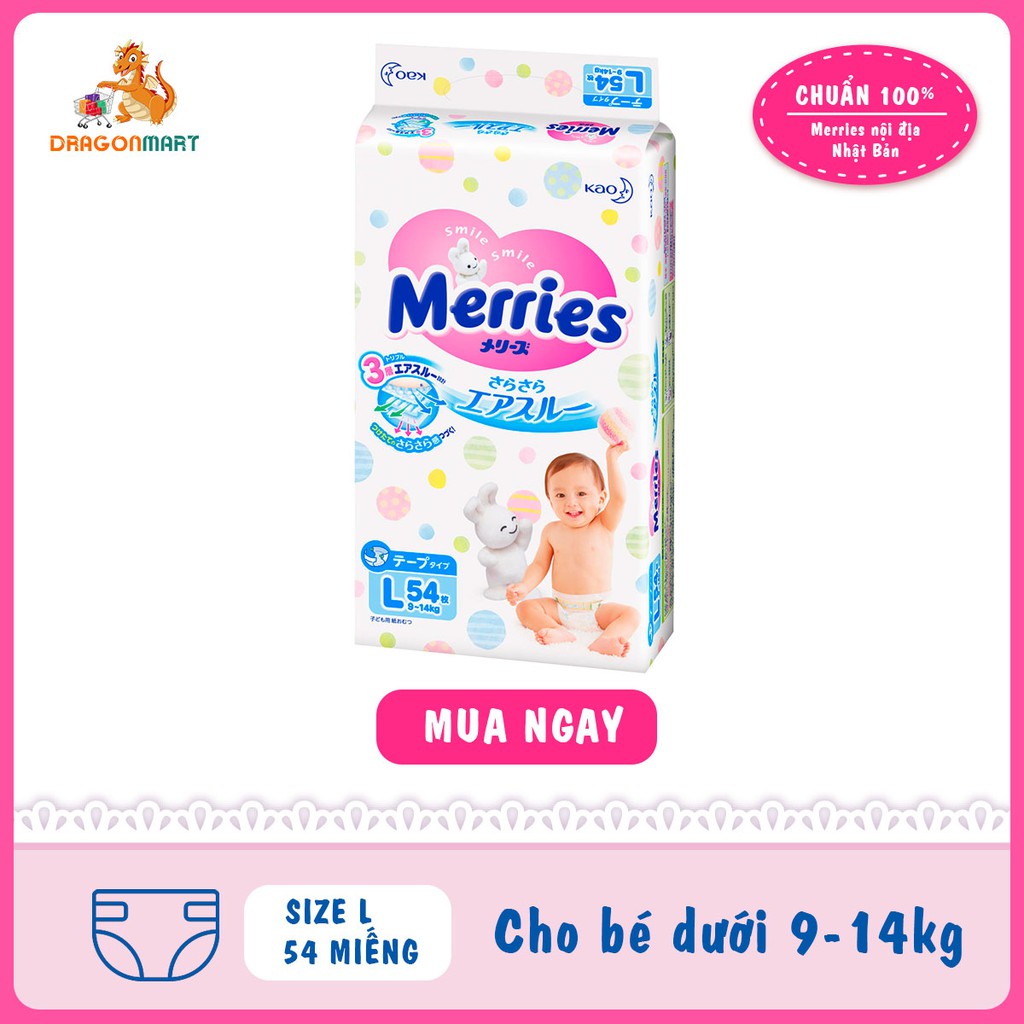 [NHẬT BẢN] Tả Dán Merries Size L (54 Miếng)