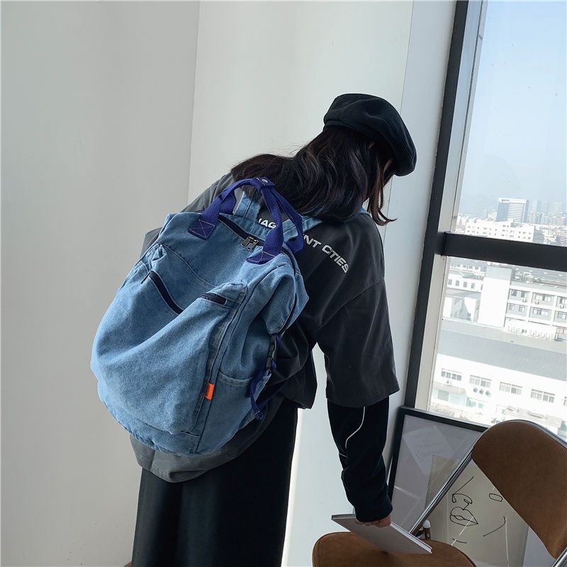 Ba Lô Denim Đơn Giản Phong Cách Hàn Quốc Dành Cho Nữ