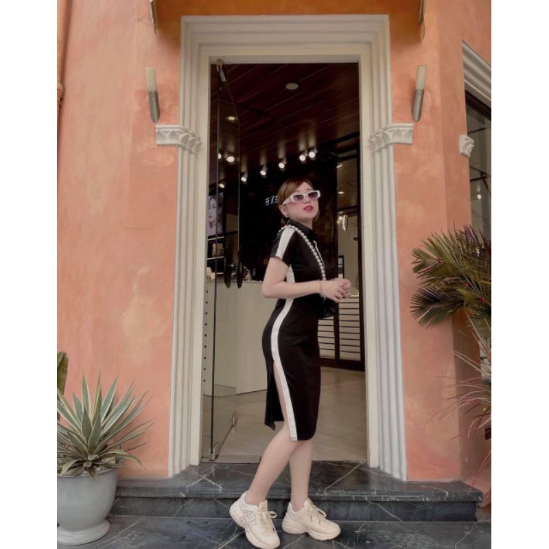 ĐẦM POLO ĐEN VIỀN TRẮNG 10246