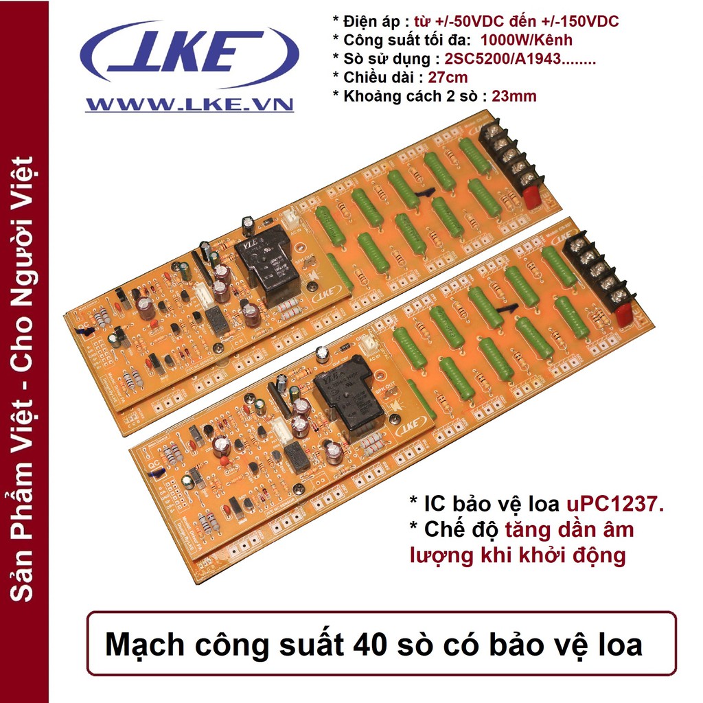 1 Cặp mạch công suất 40 sò tích hợp bảo vệ loa fip vàng LKE