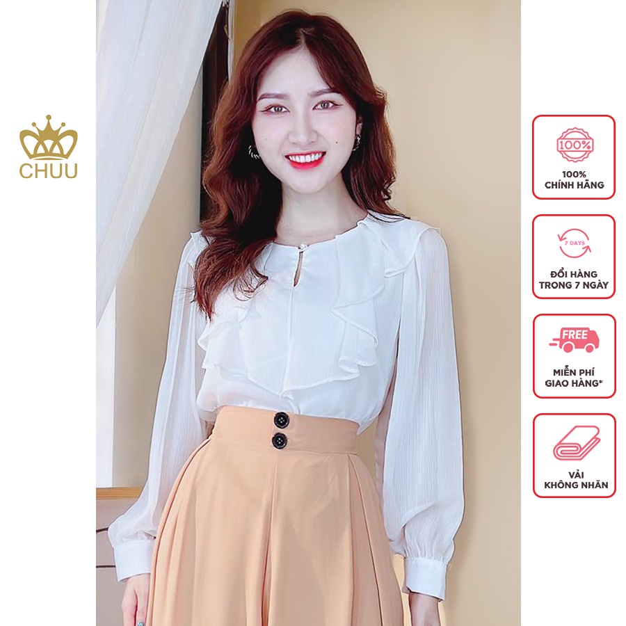 Áo sơ mi công sở nữ tay phồng cổ bèo nhọn CHUU A60013