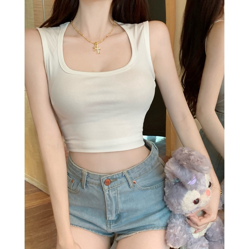 Cocory vn Áo Hai Dây Cổ Vuông Dáng Ôm Thời Trang Quyến Rũ Cho Nữ