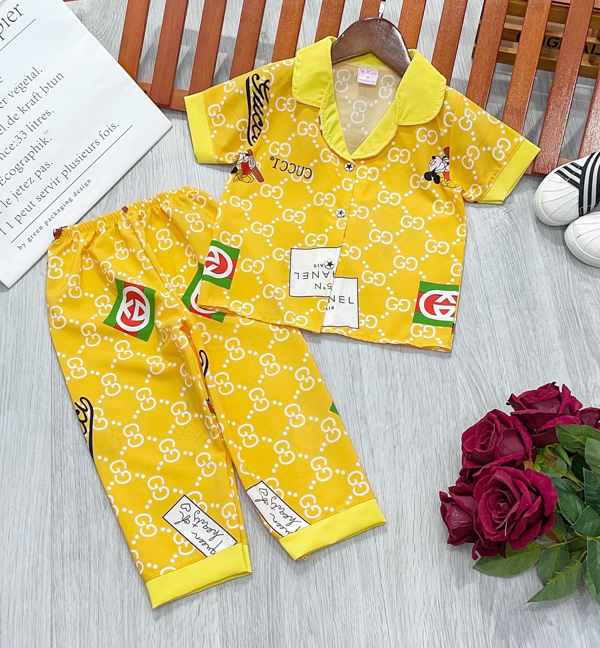 Bộ pijama tay ngắn quần dài bé gái chất kate lụa mát