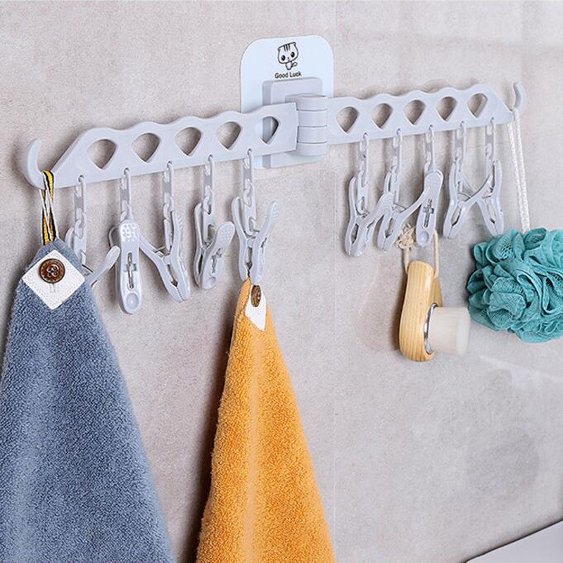 BỘ MÓC TREO ĐỒ DÁN TƯỜNG 10 KẸP SIÊU DÍNH - MÓC KẸP TẤT VỚ, THANH TREO KHĂN NHÀ TẮM 12 MÓC, KẸP PHƠI ĐỒ CHO TRẺ SƠ SINH