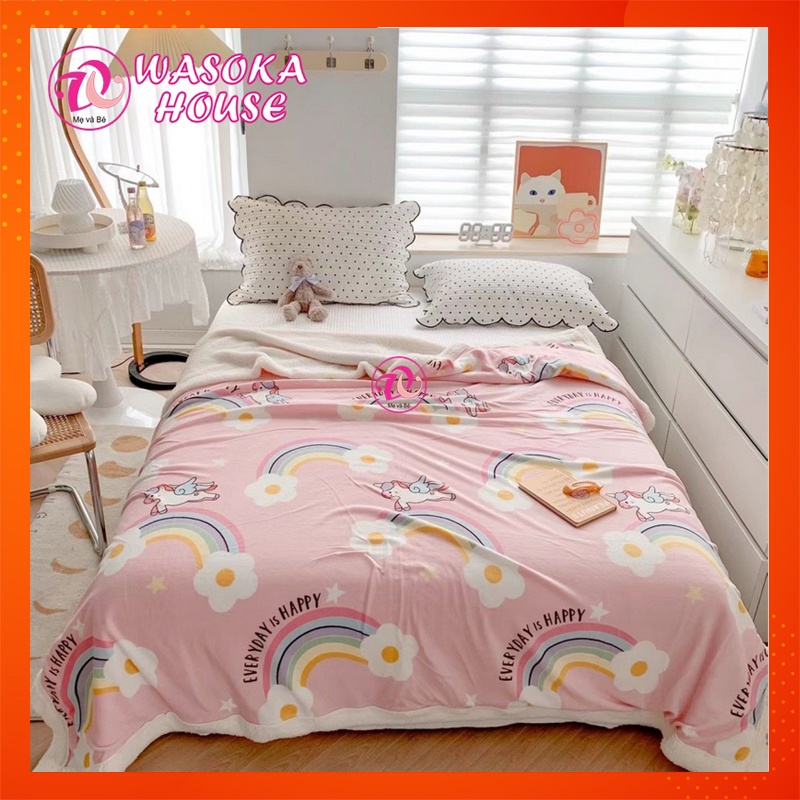 Chăn cho bé cỡ lớn 1m5x2m, mền lông cừu cao cấp dày dặn, siêu mềm mịn, đắp ấm, nhiều họa tiết dễ thương