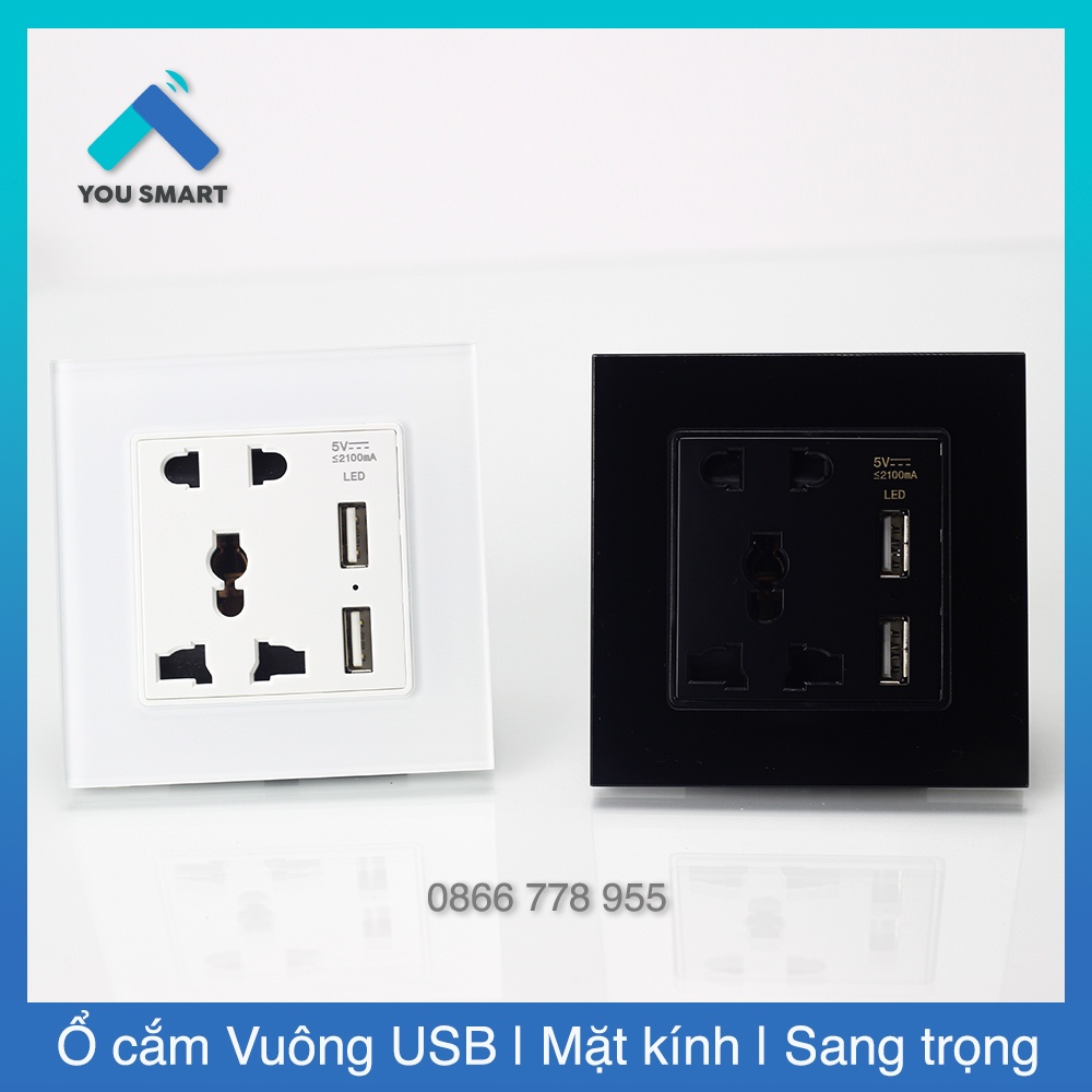 Ổ cắm Vuông mặt kính cường lực