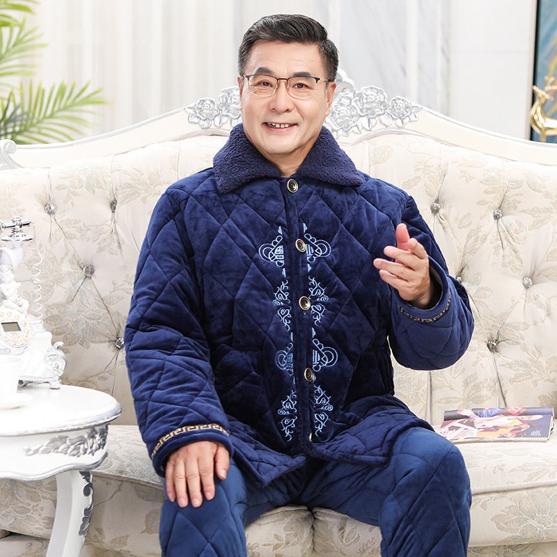 Bộ đồ ngủ mùa đông dành cho nam giới trung niên và cao tuổi ấm áp
