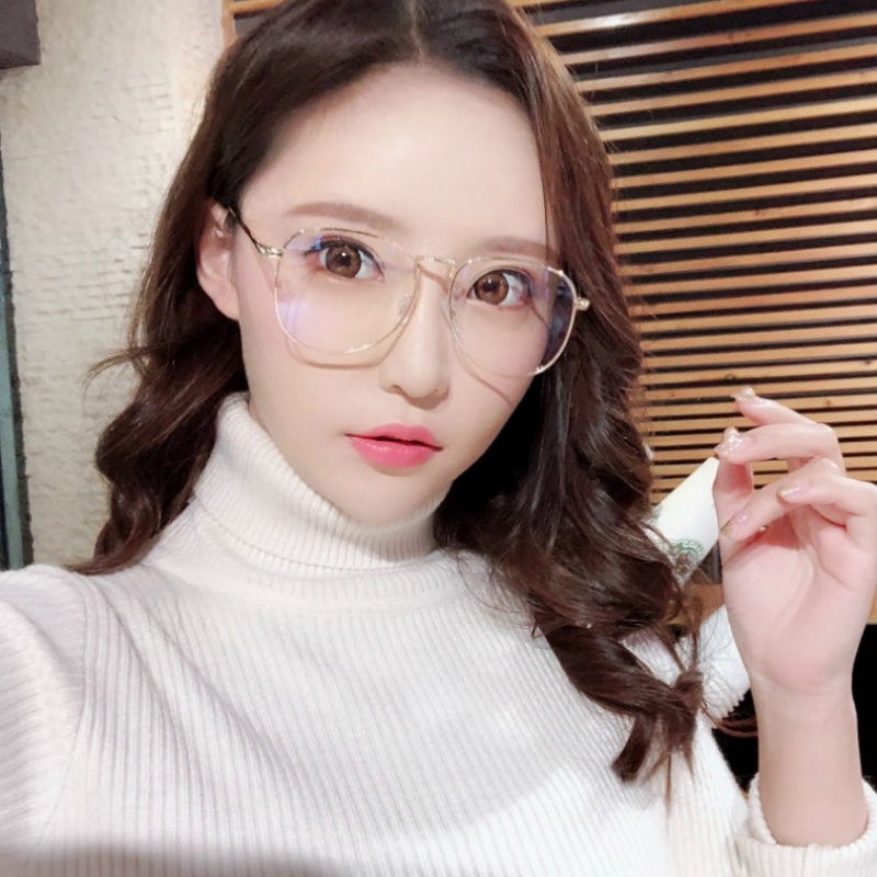 Big Metal Frame Eyeglasses For Women Retro Anti-blue light