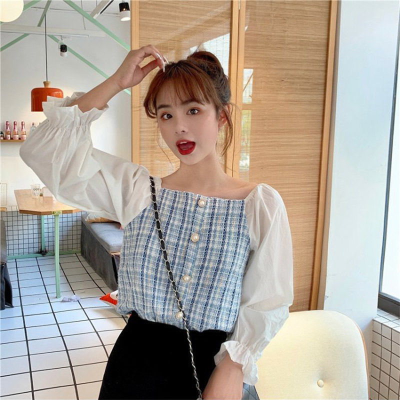 Áo Kiểu Tay Phồng Cổ Vuông Phong Cách Hàn Quốc Cho Phụ Nữ