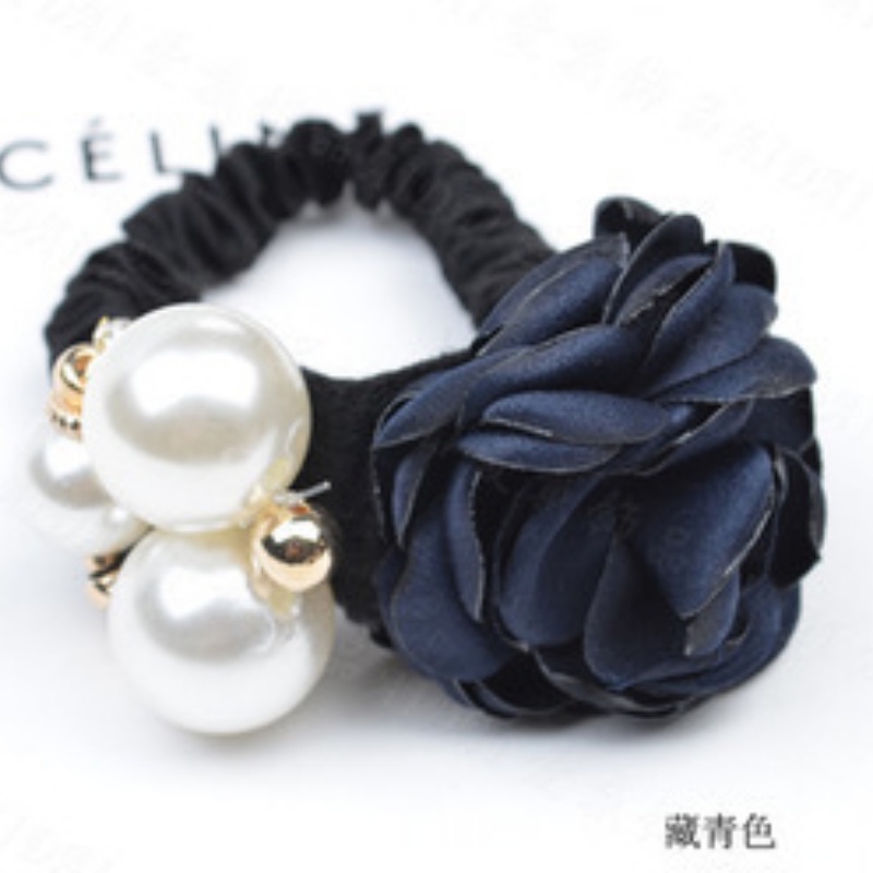 Dây cột tóc thiết kế co giãn đính hoa hồng ngọc trai thời trang