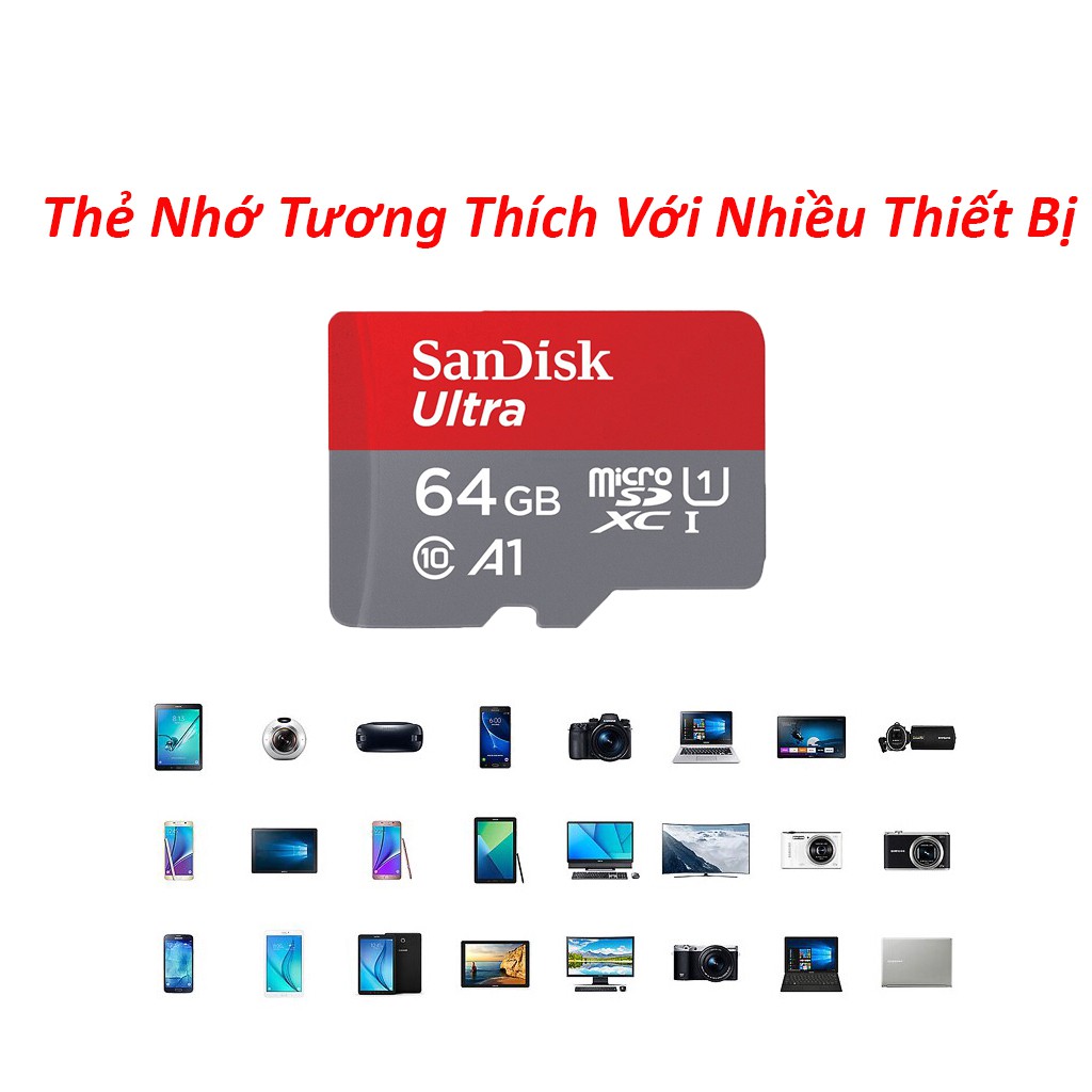 Thẻ nhớ Sandisk 64GB 32GB chuyên dụng cho điện thoại, máy ảnh - Thẻ nhớ micro SD tốc độ 100MB/s | BH 5 Năm