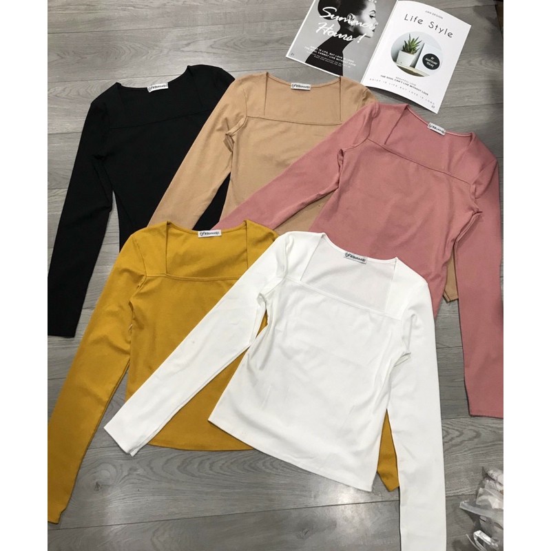 Áo thu đông cotton bozip co dãn cổ vuông và cổ khoét [HOT NHẤT] chất siêu xịn