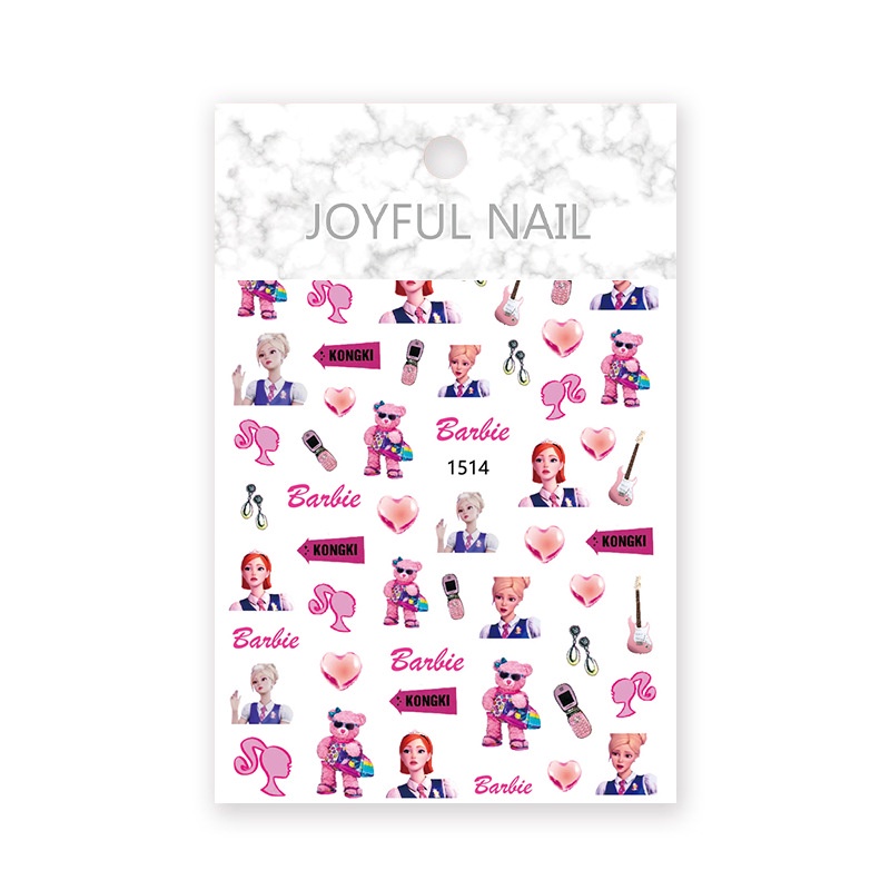 Miếng Dán Trang Trí Móng Tay Màu Hồng Hình Gấu Dễ Thương