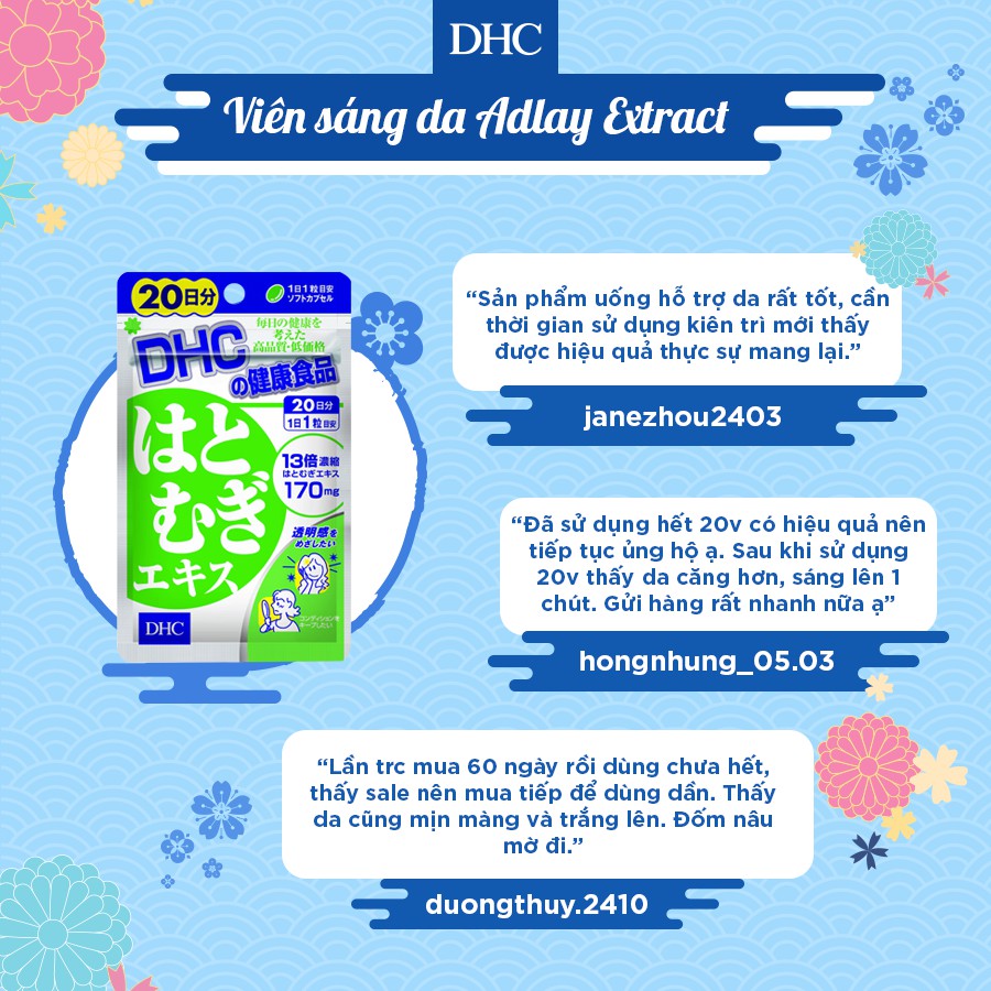 Viên uống sáng da DHC Nhật Bản Adlay Extract gói 20 viên  và 60 viên