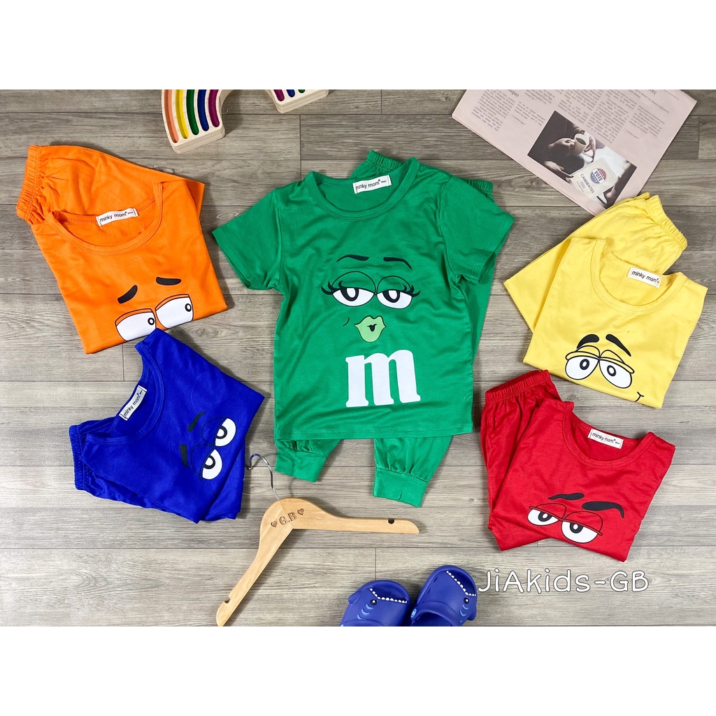 Bộ Cộc Tay Quần Dài THUN LẠNH MINKYMOM In Hình Mặt Biểu Cảm Cho Bé TN-IN86