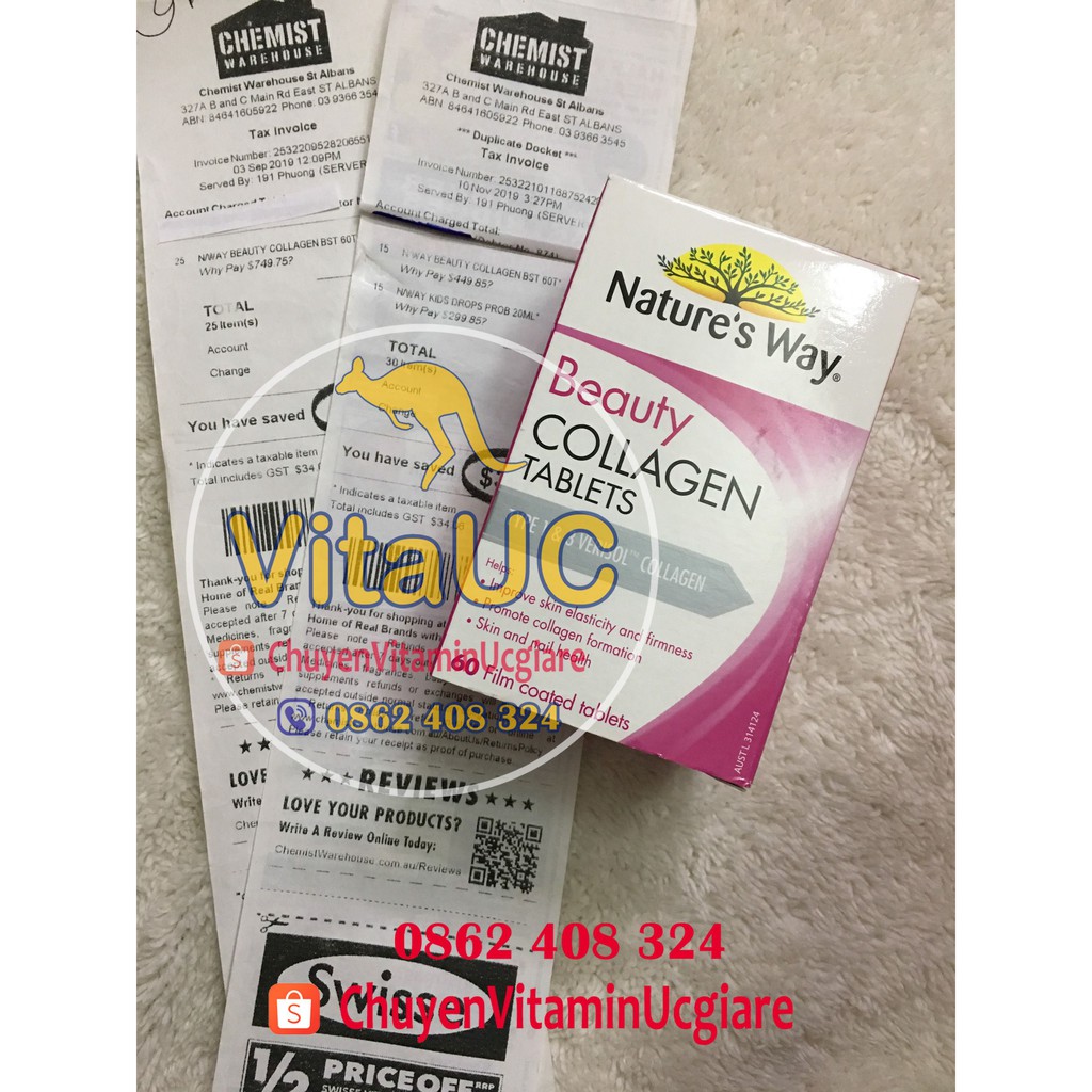 Viên uống đẹp da, tóc Collagen Natures Way của Úc, 60 viên - Beauty Collagen Booster Nature's Way - Đủ bill Chemist