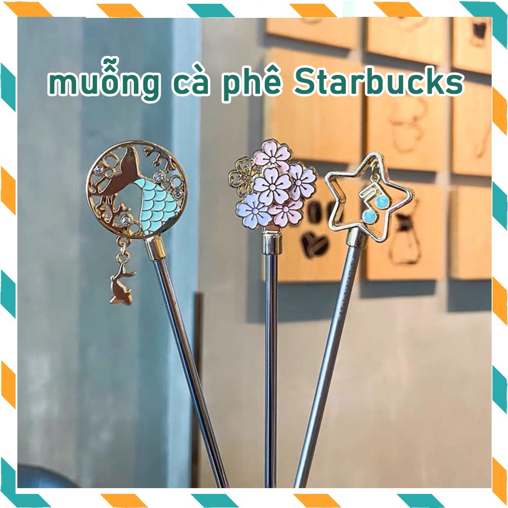 Muỗng cà phê que khuấy Starbucks Nàng Tiên Cá Đuôi Cá Sakura Âm Nhạc Ghi Chú Dài Tay Cầm Thìa Bằng Thép Không Gỉ