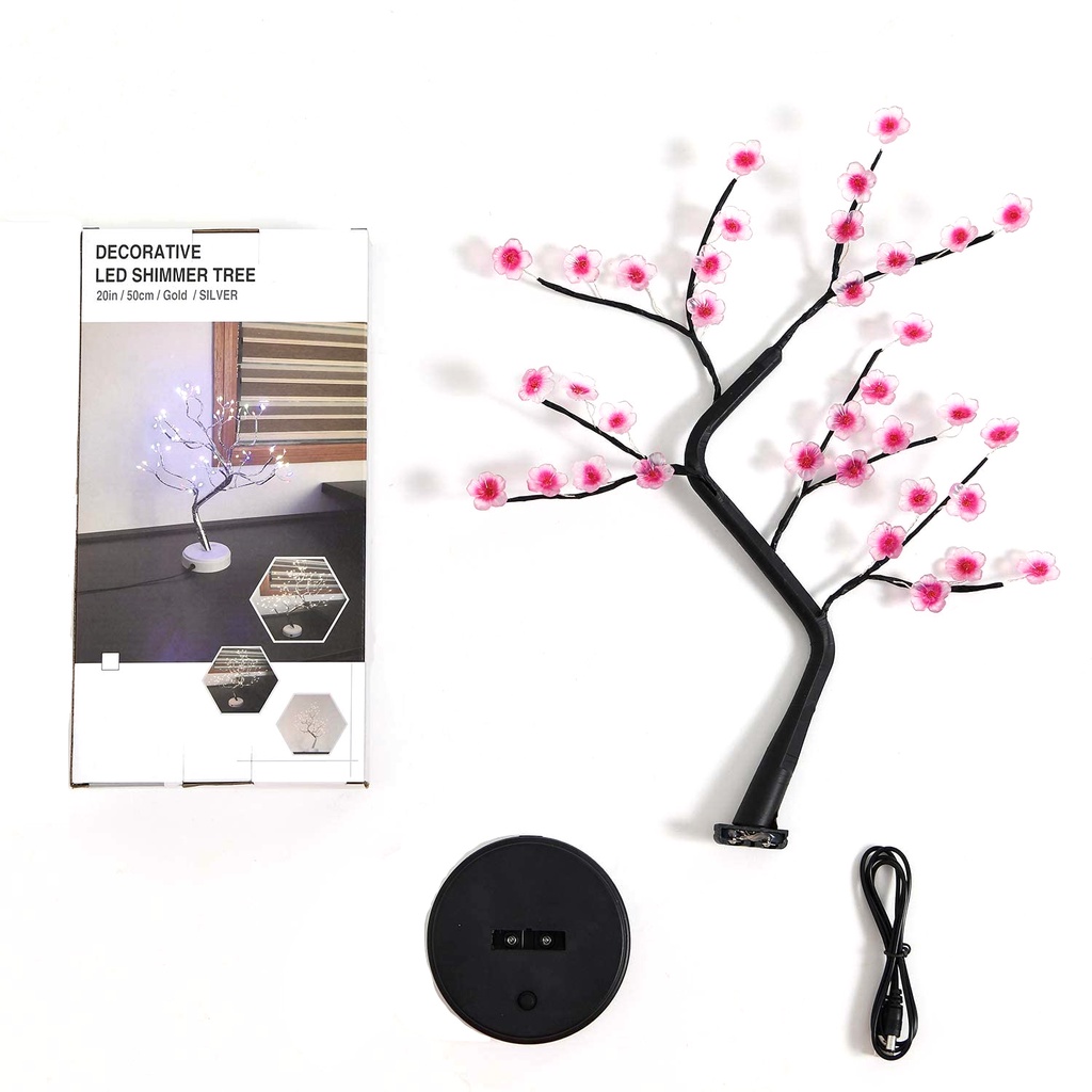 Đèn Ngủ LED Để Bàn Hình Cây Hoa Anh Đào Công Tắc Chạm Chạy Bằng Pin USB / Pin