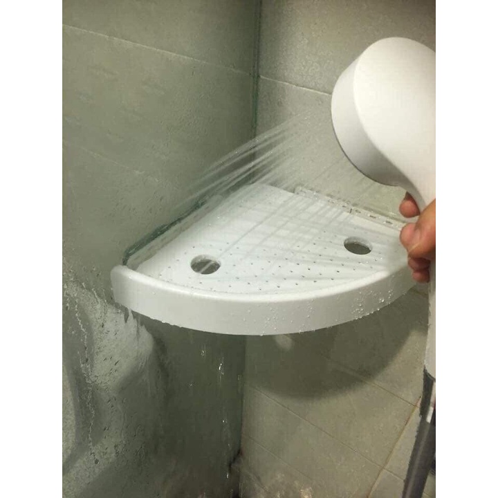 Kệ góc nhà tắm hút chân không chịu lực tốt kèm móc treo tiện lợi