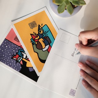 Postcard Sowat tranh mèo trừu tượng cau có 3