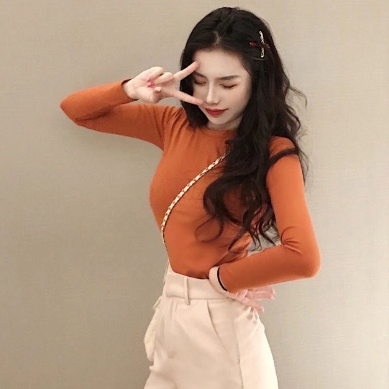 Áo thun hàn quốc dài tay cổ tròn ôm body nữ đủ màu 40-55kg