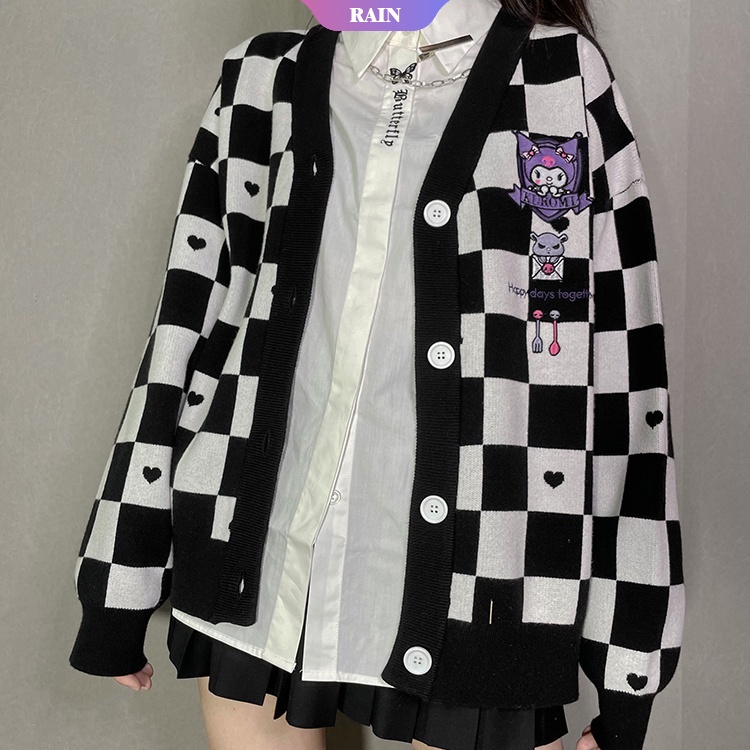 Áo Khoác Len Cardigan Dáng Rộng In Họa Tiết Hoạt Hình Sanrio Thời Trang Thu Đông Cho Nữ Sinh