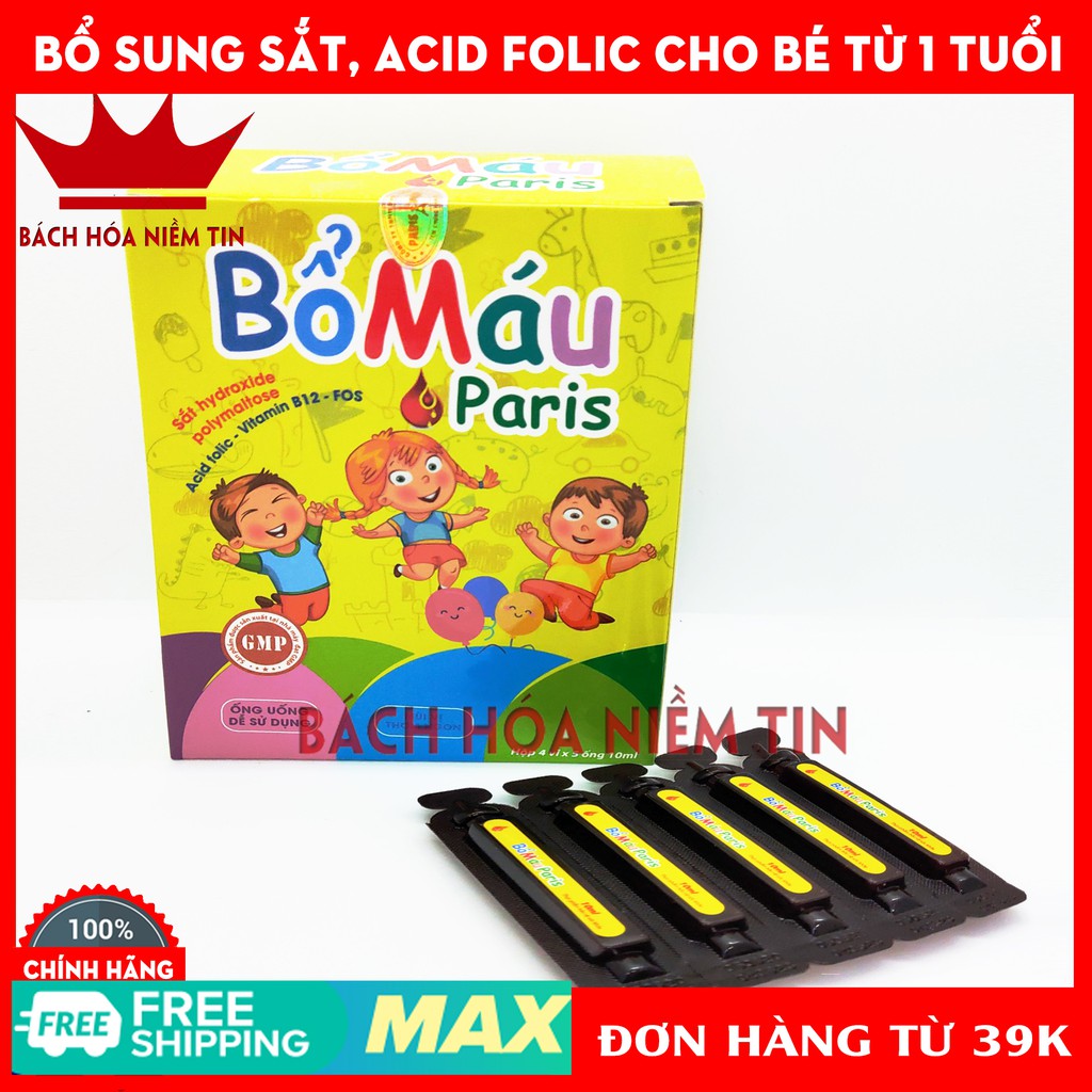 Bổ máu Paris - Bổ sung sắt, Acid Folic Vitamin B9, B12 cho bà bầu và trẻ từ 1 tuổi - Dạng siro an toàn, dễ uống