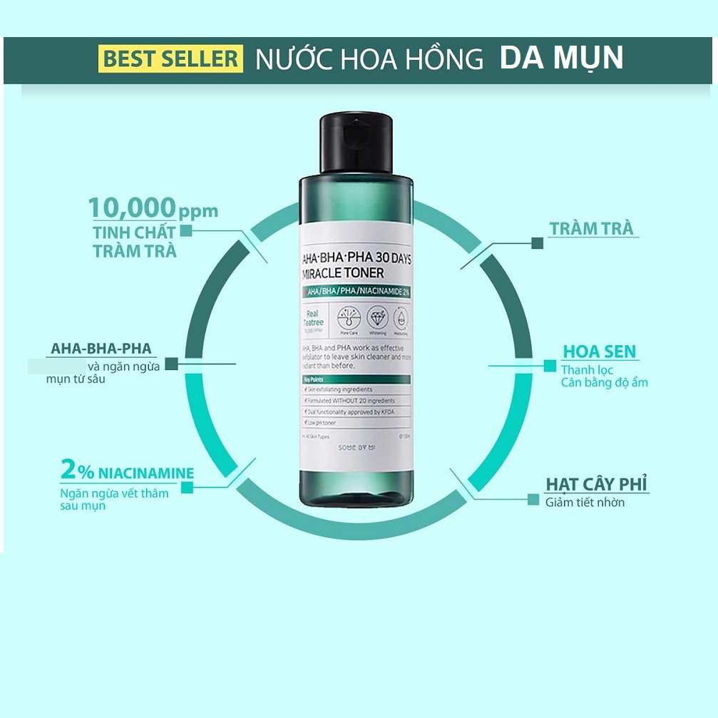 Nước hoa hồng ngừa mụn kiềm dầu Some By Mi AHA-BHA-PHA 30 Days Miracle Toner 150ml Auth Hàn Quốc